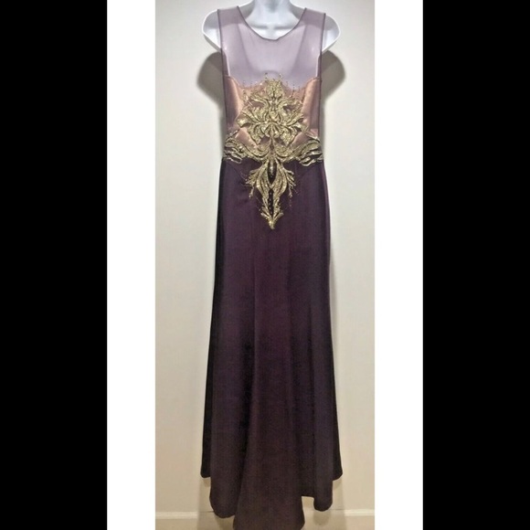 Maroon Gold Embellished Maxi Dress Size 8 - Picture 4 of 11